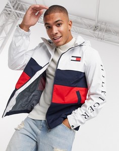 Белая куртка в стиле колор блок с капюшоном и логотипом на рукаве Tommy Hilfiger-Белый