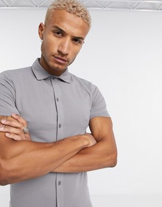 Серая обтягивающая трикотажная рубашка из органического хлопка ASOS DESIGN-Серый
