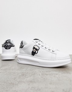 Белые кожаные кроссовки на платформе с заклепками на заднике Karl Lagerfeld-Белый