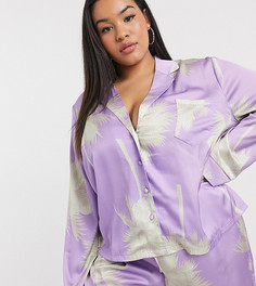Лавандовый пижамный комплект с пальмовым принтом из рубашки и брюк ASOS DESIGN Curve-Мульти