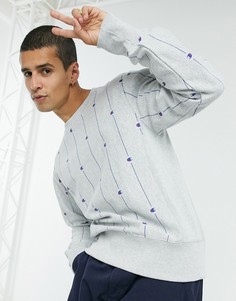 Серый свитшот с круглым вырезом, полосками и логотипом Champion