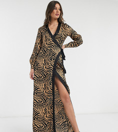 Платье макси с запахом и тигровым принтом Missguided Tall-Коричневый