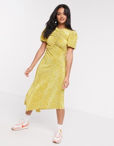 Желтое плиссированное платье миди с цветочным принтом ASOS DESIGN-Желтый