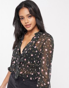 Полупрозрачный топ с длинными рукавами и цветочным принтом ASOS DESIGN-Мульти