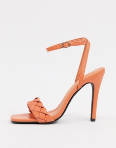 Оранжевые босоножки на каблуке с плетеными ремешками RAID-Оранжевый
