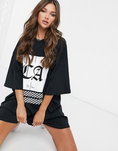 Платье-футболка в стиле oversized с принтом ASOS DESIGN-Черный