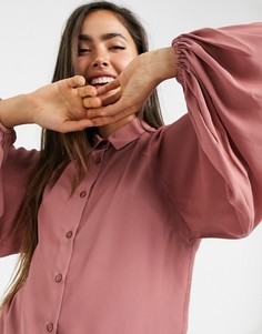 Розовая рубашка с объемными рукавами ASOS DESIGN-Бесцветный