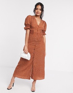 Чайное платье макси в горошек с пуговицами ASOS DESIGN-Мульти