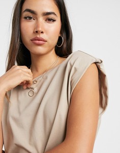 Бежевая футболка с подплечниками Vero Moda-Коричневый