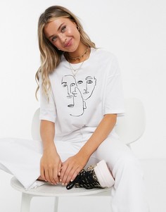 Белая футболка из органического хлопка с принтом Monki-Белый