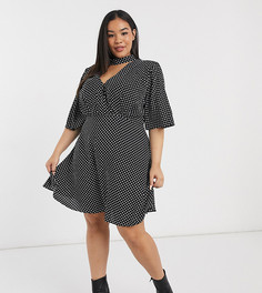 Платье мини с высоким воротником и рукавами клеш ASOS DESIGN Curve-Мульти