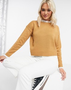 Джемпер с кружевными вставками Brave Soul-Светло-коричневый