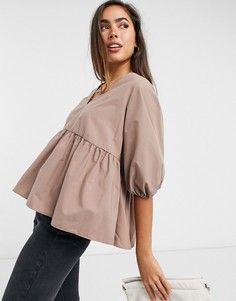 Свободный хлопковый лонгслив шоколадного цвета ASOS DESIGN-Коричневый