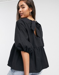 Черный свободный хлопковый топ с длинными рукавами ASOS DESIGN