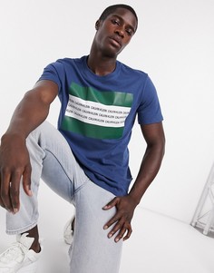 Синяя свободная футболка с контрастной надписью Calvin Klein-Синий