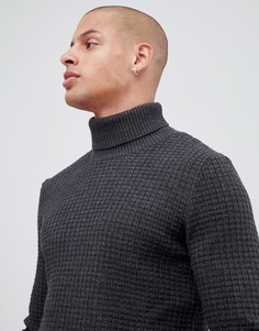 Темно-серый обтягивающий джемпер-водолазка из вафельного трикотажа ASOS DESIGN