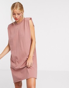 Платье-футболка мини без рукавов с подплечниками ASOS DESIGN-Коричневый