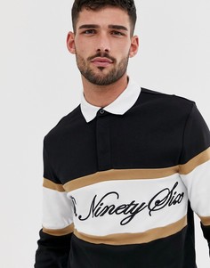 Черное поло в стиле регби с вышивкой River Island-Черный