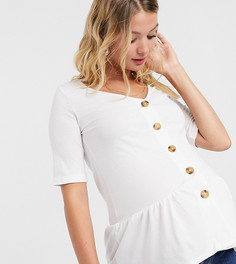 Белый топ для кормления с пуговицами и баской Mamalicious Maternity Mama.Licious