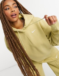 Худи oversized оливково-зеленого цвета с логотипом Nike-Зеленый