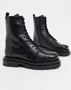 Кожаные премиум-ботинки на шнуровке и массивной подошве ASOS DESIGN-Черный