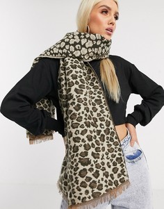 Теплый шарф с леопардовым принтом Lipsy-Коричневый