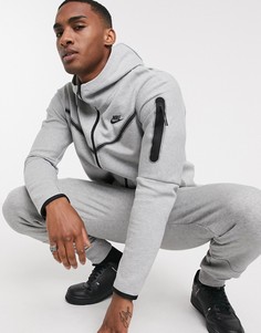 Худи серого цвета из флиса на молнии Nike Tech-Серый