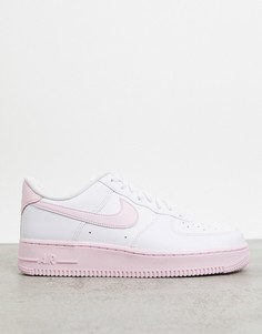 Белые кроссовки с розовыми вставками Nike Air Force 1 07 Brick-Белый