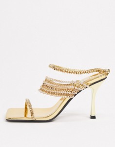 Золотистые босоножки на каблуке с цепочками Jeffrey Campbell-Золотой