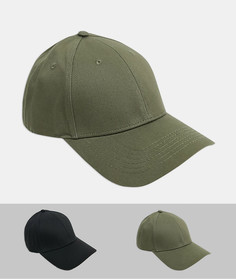 2 бейсболки черного цвета/хаки ASOS DESIGN - Скидка-Мульти