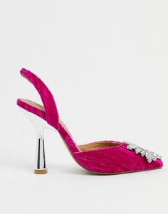Розовые бархатные туфли на высоком каблуке ASOS DESIGN-Розовый
