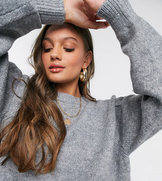 Пушистый oversized-джемпер с круглым вырезом ASOS DESIGN Petite-Серый