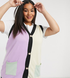 Кардиган oversized в стиле колор блок на пуговицах Daisy Street Plus-Мульти