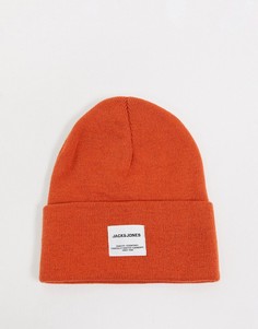 Оранжевая шапка-бини с нашивкой-логотипом Jack & Jones-Оранжевый