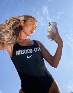 Черный слитный купальник с надписью "Mexico City" Nike city series
