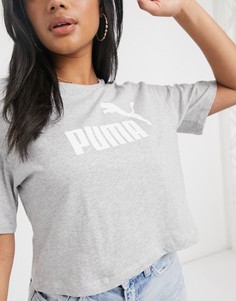 Серая короткая футболка с логотипом Puma Essentials-Серый