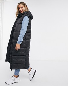 Черный длинный пуховик без рукавов Monki