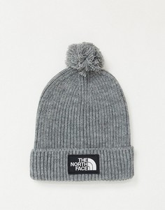 Серая шапка-бини с логотипом и помпоном The North Face-Серый