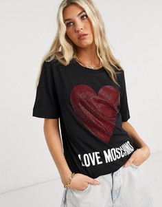 Черная футболка с принтом Love Moschino-Черный