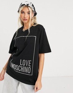 Черная футболка с логотипом цвета металлик Love Moschino-Черный
