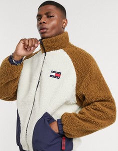 Сине-коричневая двусторонняя куртка из хлопка/искусственного меха Tommy Jeans-Темно-синий