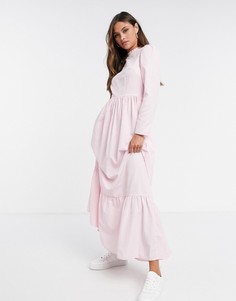 Светло-розовое ярусное платье из хлопкового поплина ASOS DESIGN-Розовый