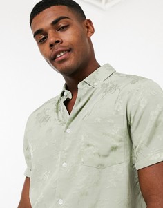 Атласная рубашка шалфейно-зеленого цвета с жаккардовым узором ASOS DESIGN-Зеленый