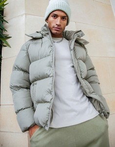 Пуховик цвета хаки со съемным капюшоном ASOS DESIGN-Зеленый