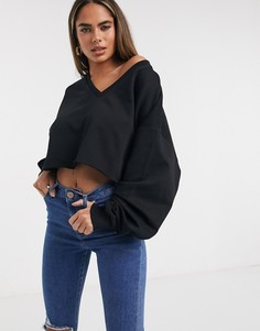 Черный укороченный свитшот oversized с V-образным вырезом ASOS DESIGN
