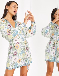 Декорированное платье мини с запахом и цветочным принтом ASOS EDITION-Мульти