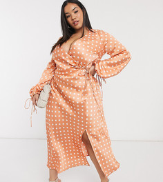 Атласное платье миди в горошек с запахом ASOS DESIGN Curve-Мульти