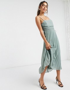 Платье миди с плиссировкой и завязками ASOS DESIGN-Зеленый
