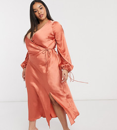 Атласное платье миди с запахом ASOS DESIGN Curve-Красный