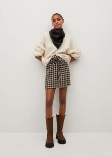 Мини-юбка в гусиную лапку с поясом - Wintour Mango